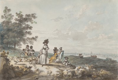 View of London with St. Paul’s in the Distance: Woman and Children with a Baby Carriage by Julius Caesar Ibbetson
